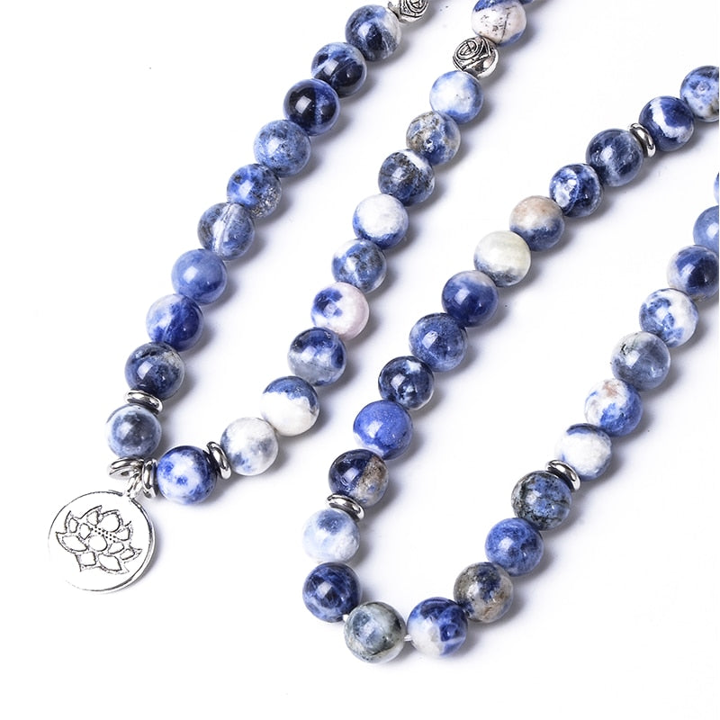 8mm Natural Blue Vein 108 Bead Mala Bracelet