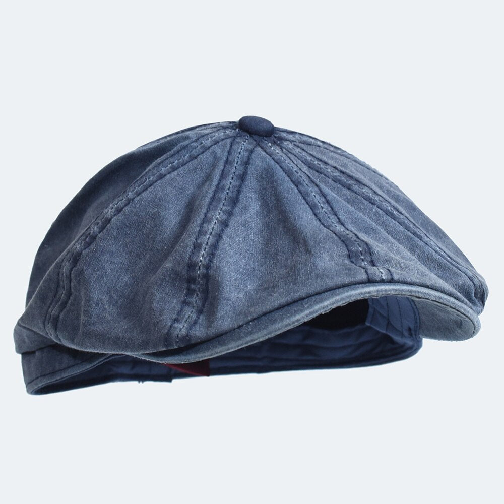 Blue green Washed Cotton Newsboy Cap Octagonal Hat made from soft cotton, size 58-60cm.