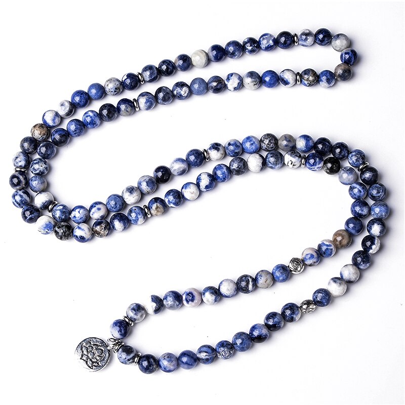 8mm Natural Blue Vein 108 Bead Mala Bracelet