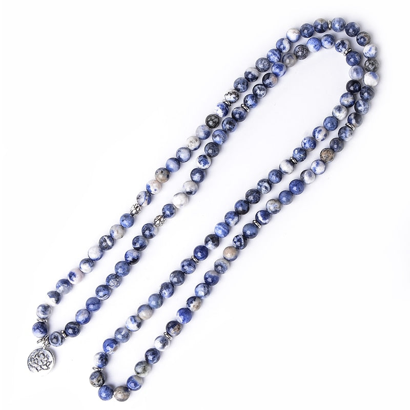 8mm Natural Blue Vein 108 Bead Mala Bracelet