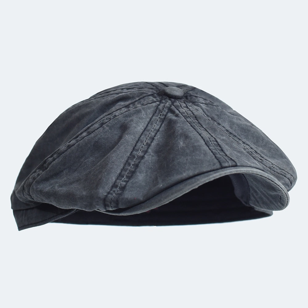 Grey green Washed Cotton Newsboy Cap Octagonal Hat made from soft cotton, size 58-60cm.