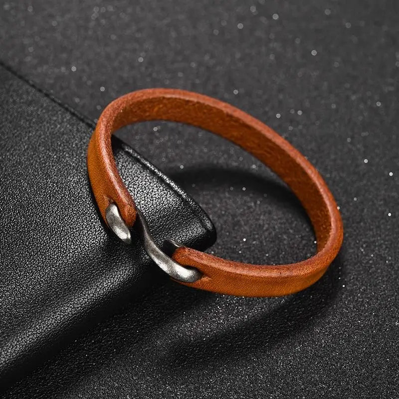 Sleek Zinc Alloy and Genuine Leather Bracelet