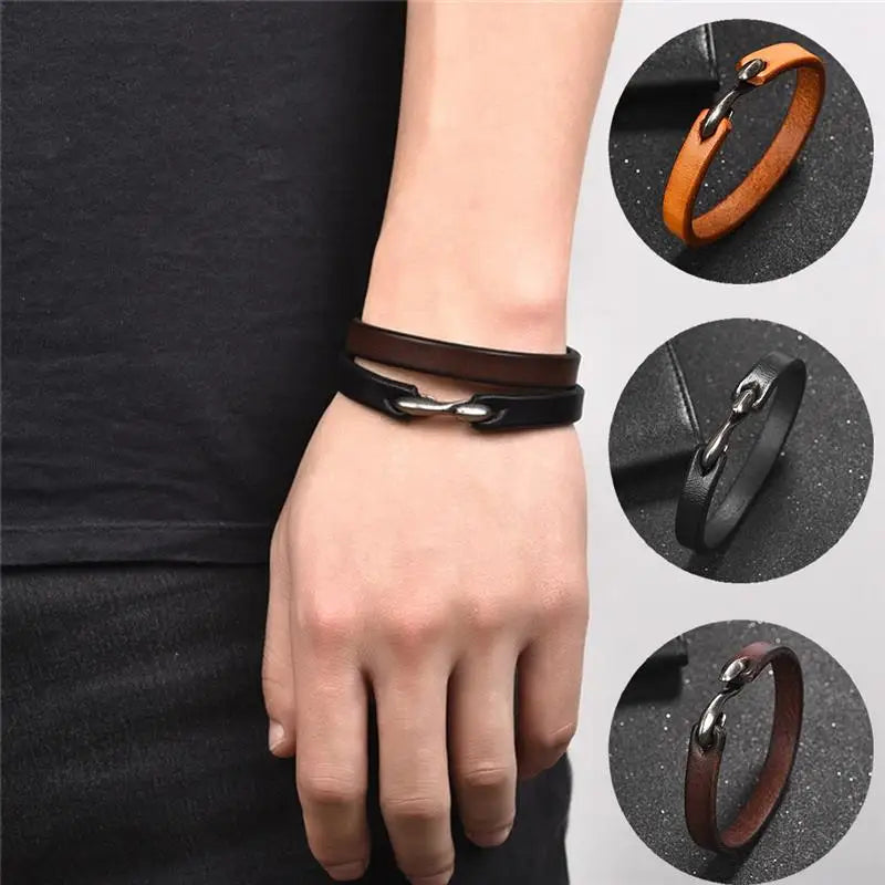 Sleek Zinc Alloy and Genuine Leather Bracelet