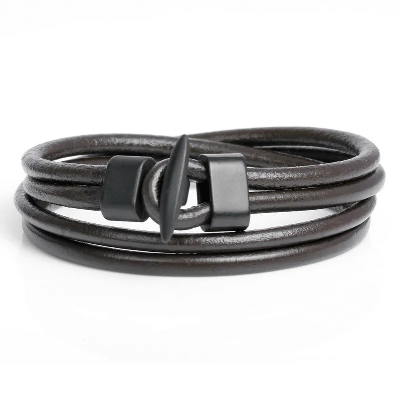 Hook Leather Black Anchor Bracelet - Mens Bracelet