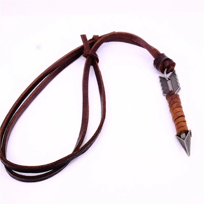 Genuine Leather Adjustable Brown Rope with Cube or Arrow Pendant