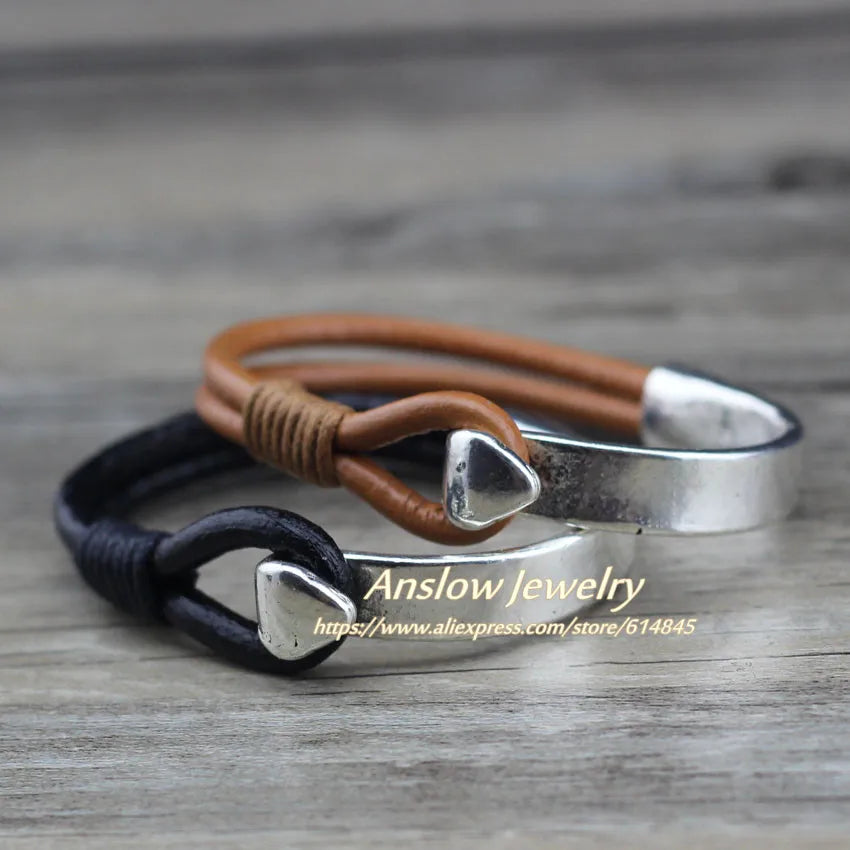 Zinc Alloy and Leather Hook Bracelet