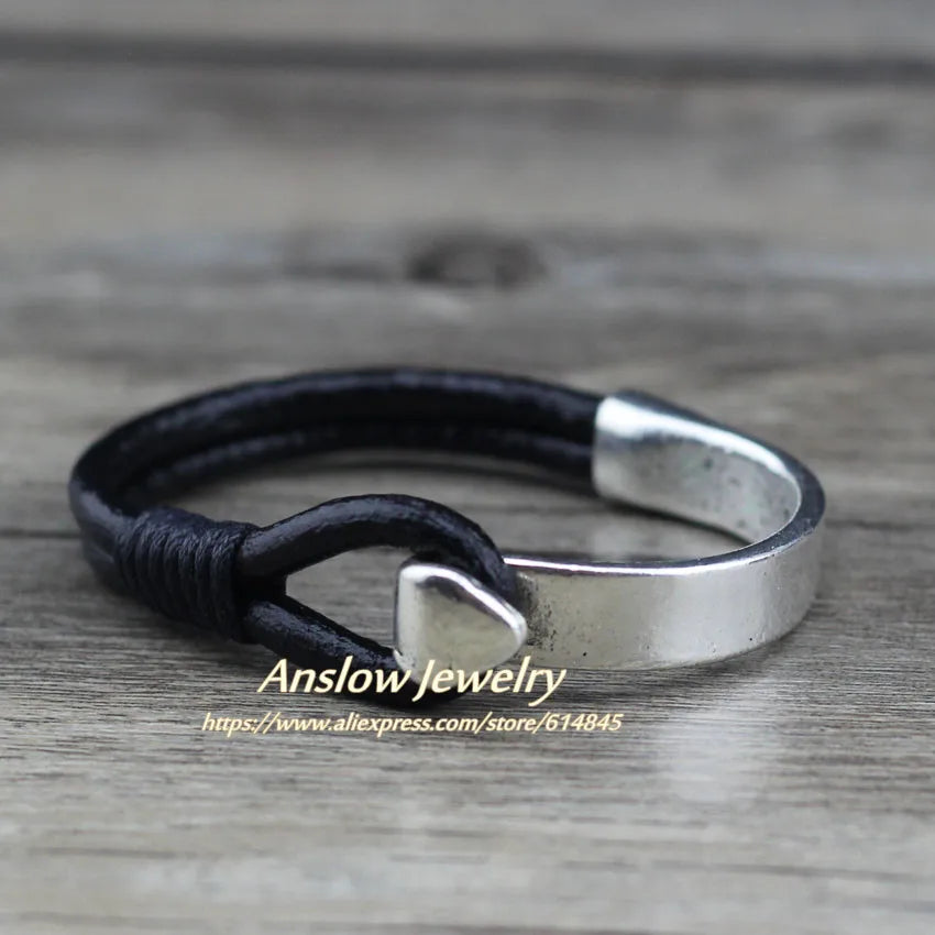 Zinc Alloy and Leather Hook Bracelet