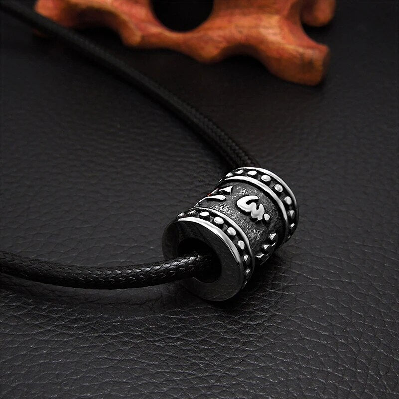 Titanium Steel OM Pendant Pu leather Rope - Mens necklace