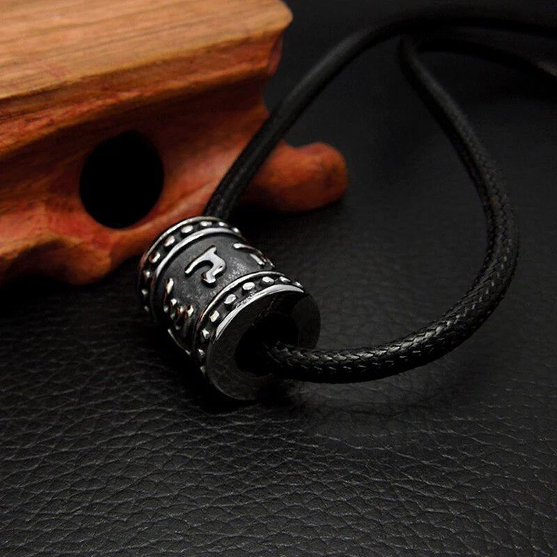 Titanium Steel OM Pendant Pu leather Rope - Mens necklace