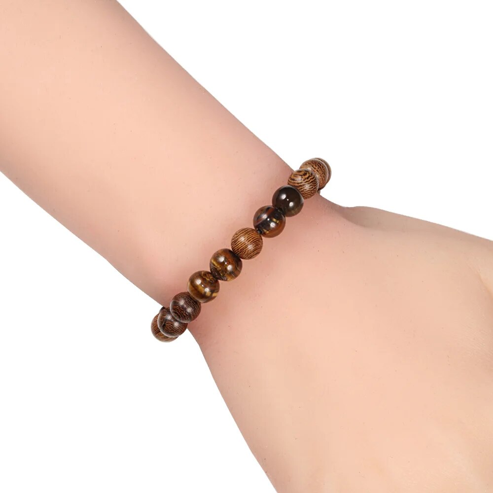 8mm New Natural Wood Beaded Bracelet