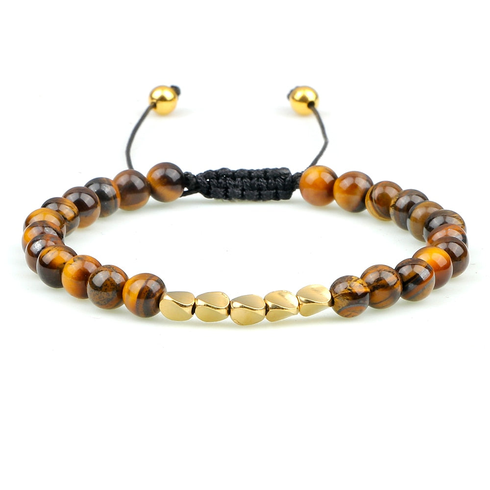 Natural 6mm Tiger Eye and Copper Bracelet