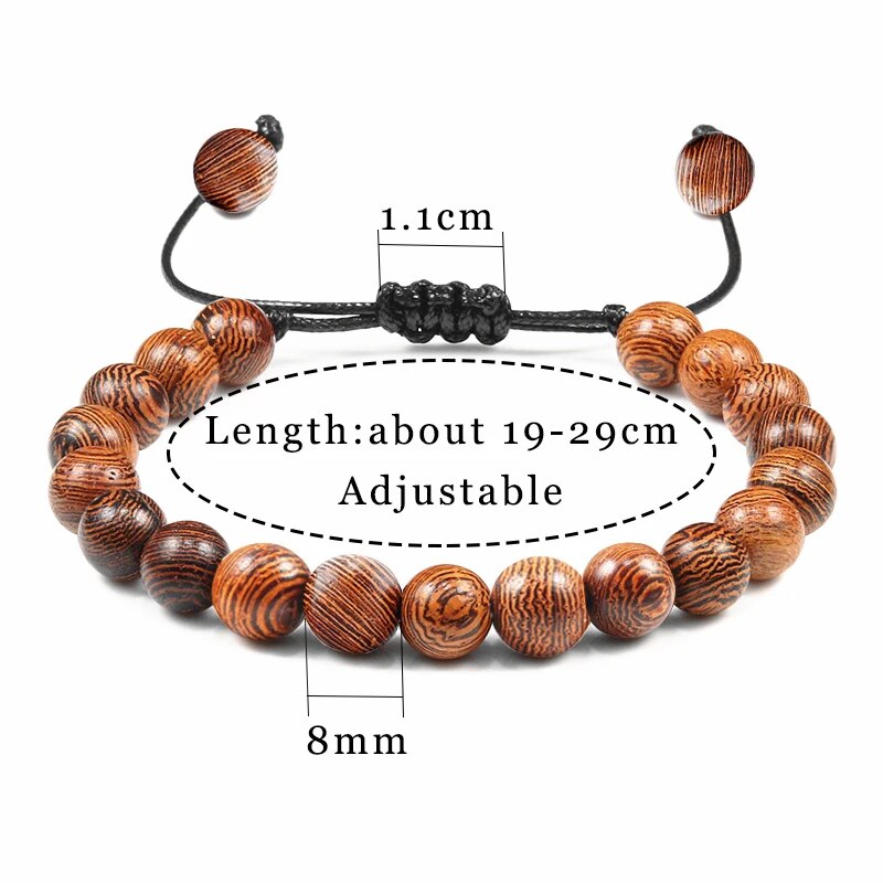 8mm New Natural Wood Beaded Bracelet