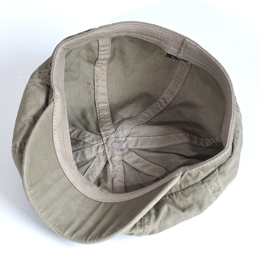 Belige green Washed Cotton Newsboy Cap Octagonal Hat made from soft cotton, size 58-60cm.