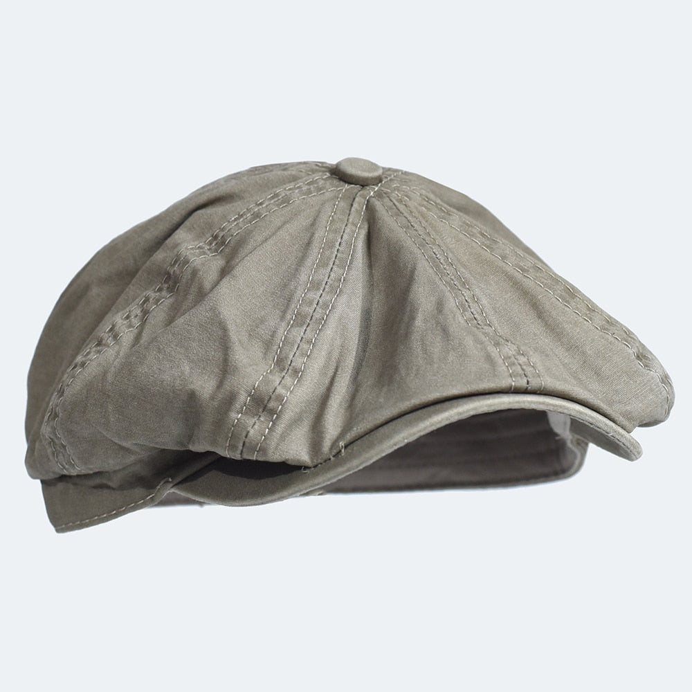 Beige green Washed Cotton Newsboy Cap Octagonal Hat made from soft cotton, size 58-60cm.