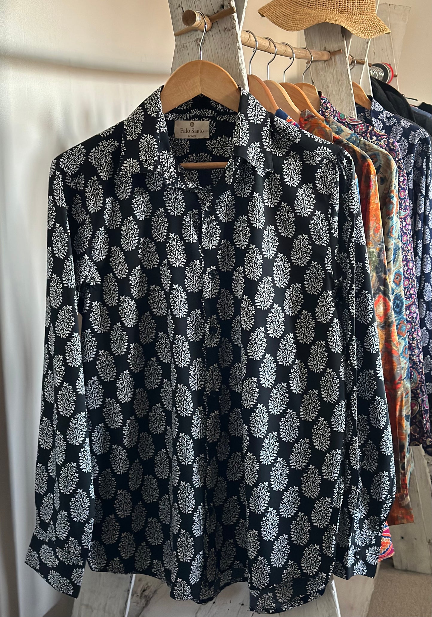 Paisley Print Silky Long Sleeve Button Up Shirt