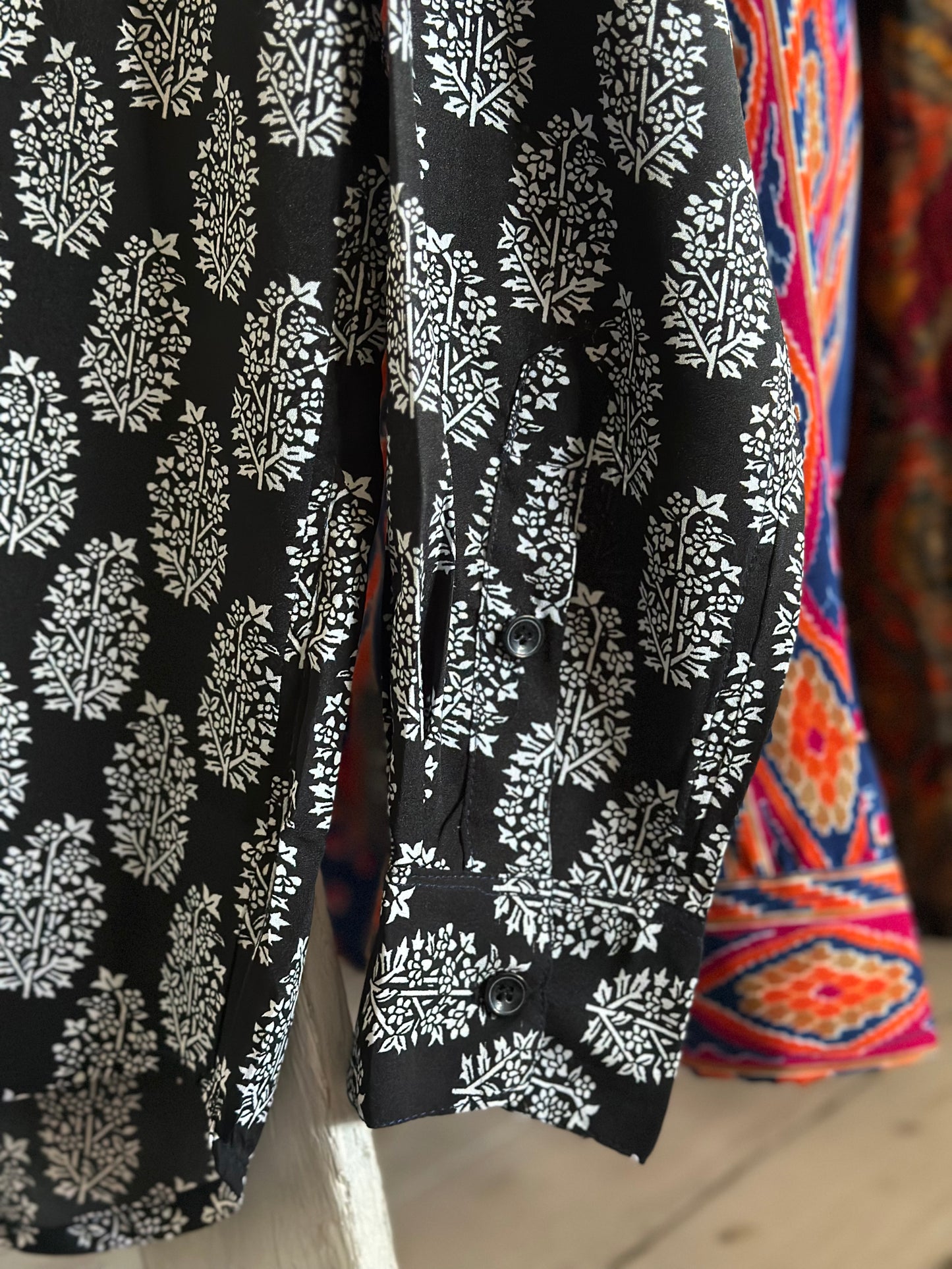 Paisley Print Silky Long Sleeve Button Up Shirt