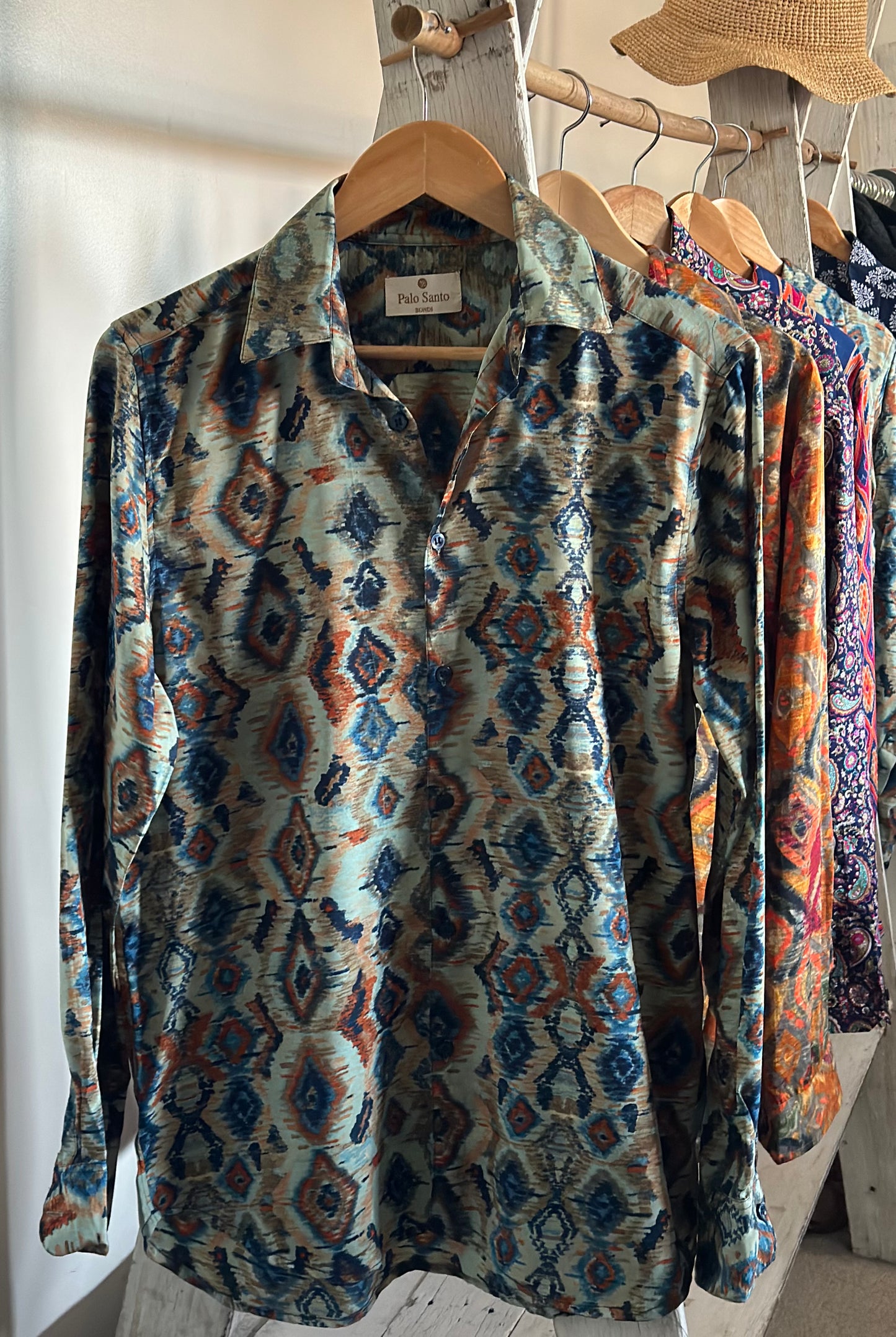 Aztec Print Silky Long Sleeve Button Up Shirt