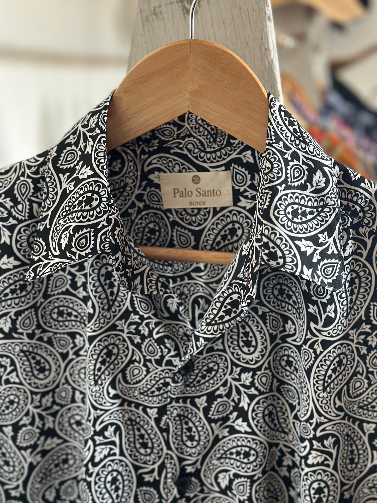 Black and White Traditional Paisley Silky Long Sleeve Button Up Shirt