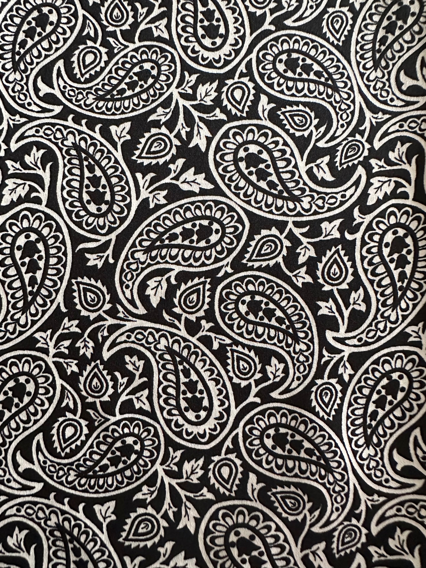 Black and White Traditional Paisley Silky Long Sleeve Button Up Shirt