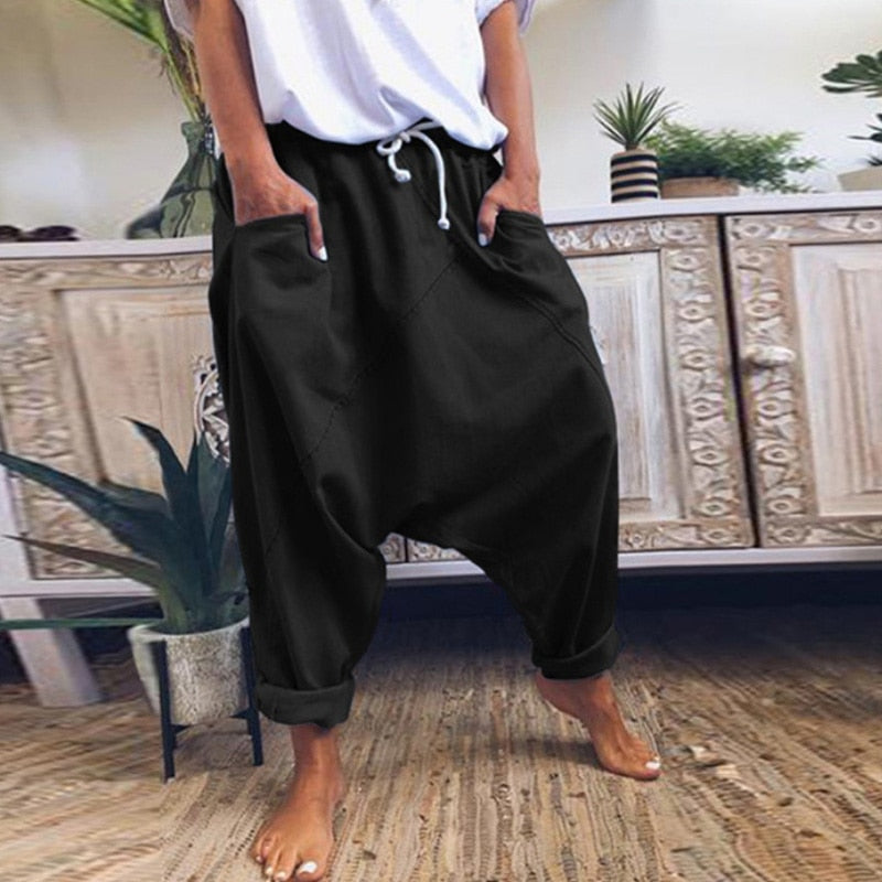 Loose Drop Crotch Drawstring Pants- Mens Pants