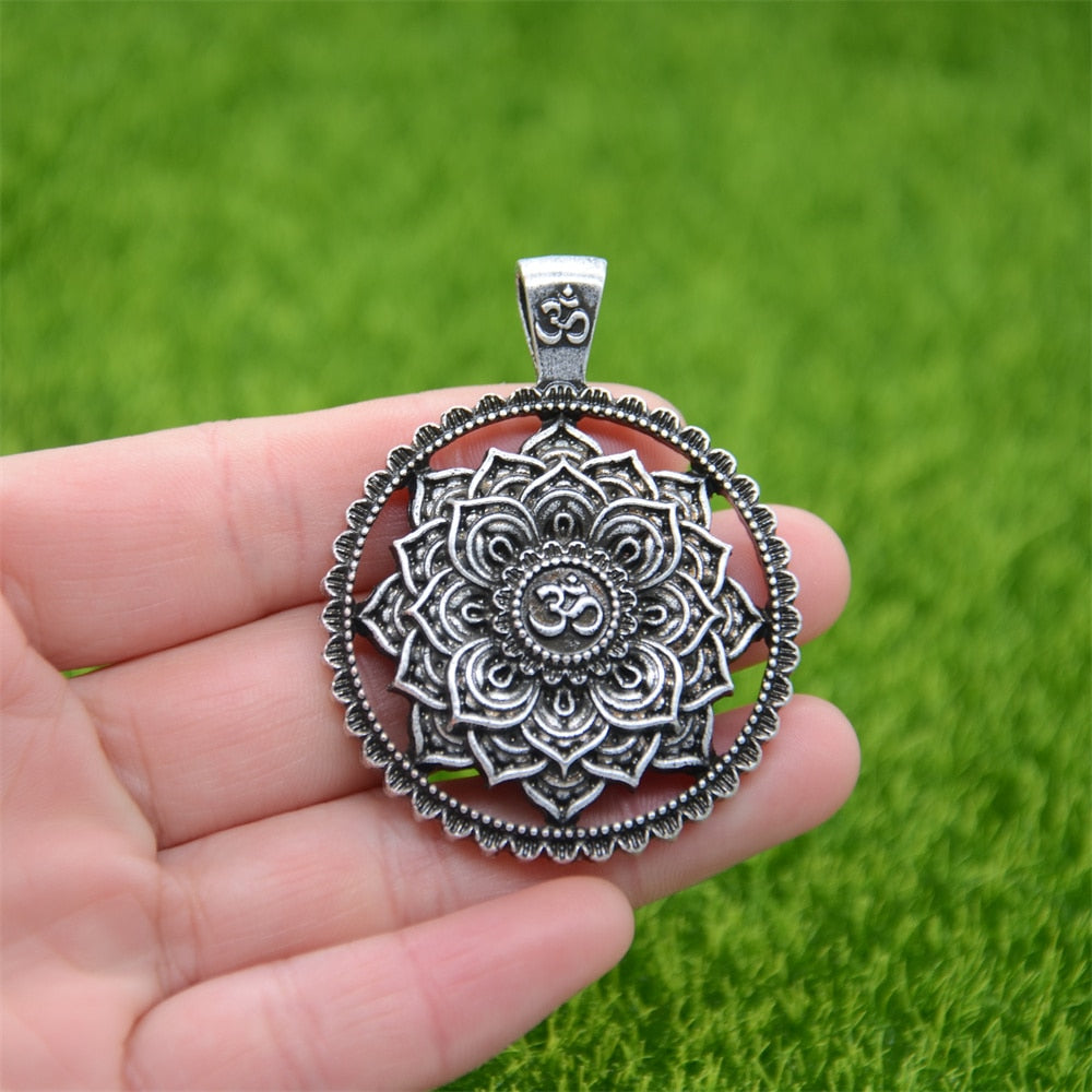 Lotus Flower OM Mandala Pendants with Chain