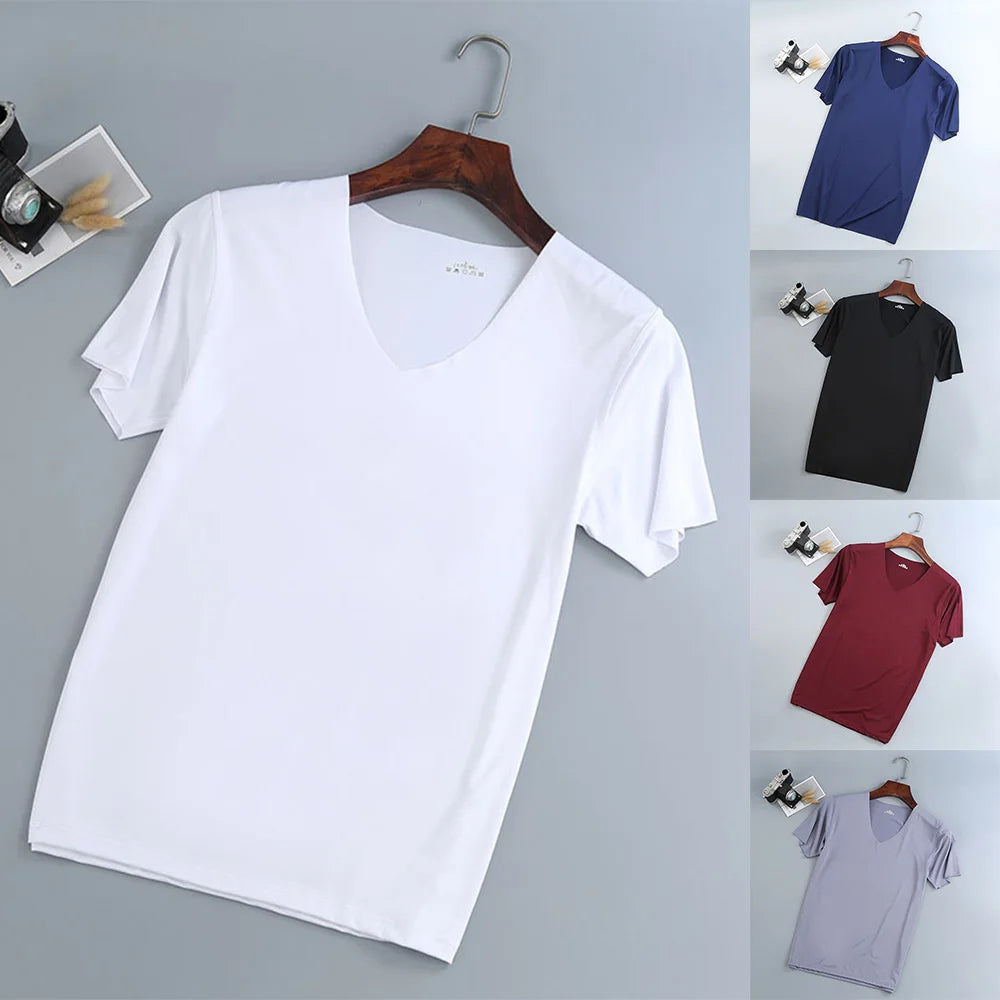 Quick Drying Mens fitted T-shirt, short length, perfect for a workout, run features V-neck, made from a quick-drying fine high tech poly cloth.