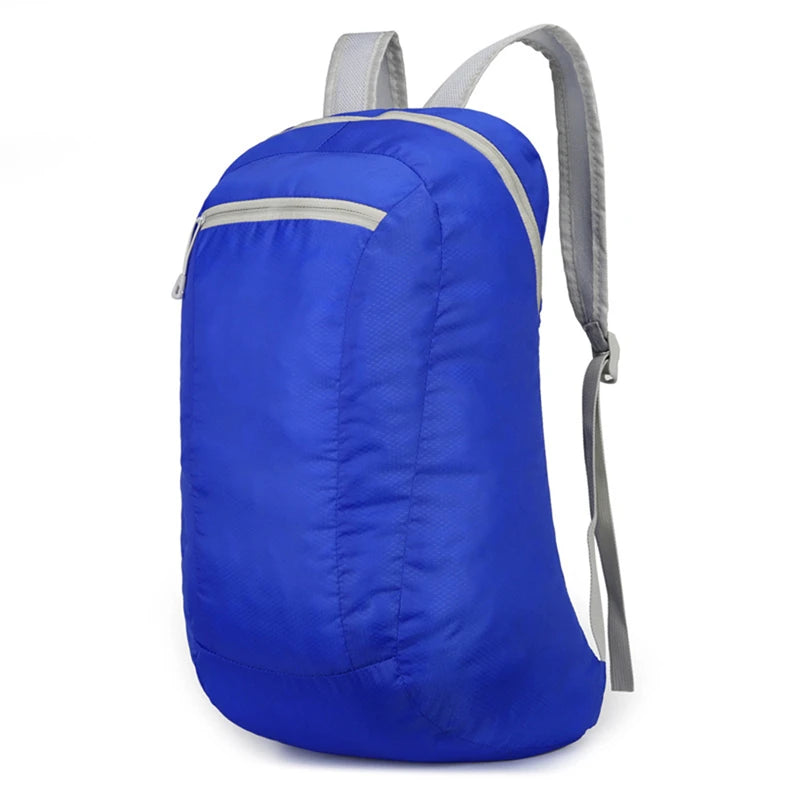 Royal blue nylon foldable lightweight backpack with grey straps