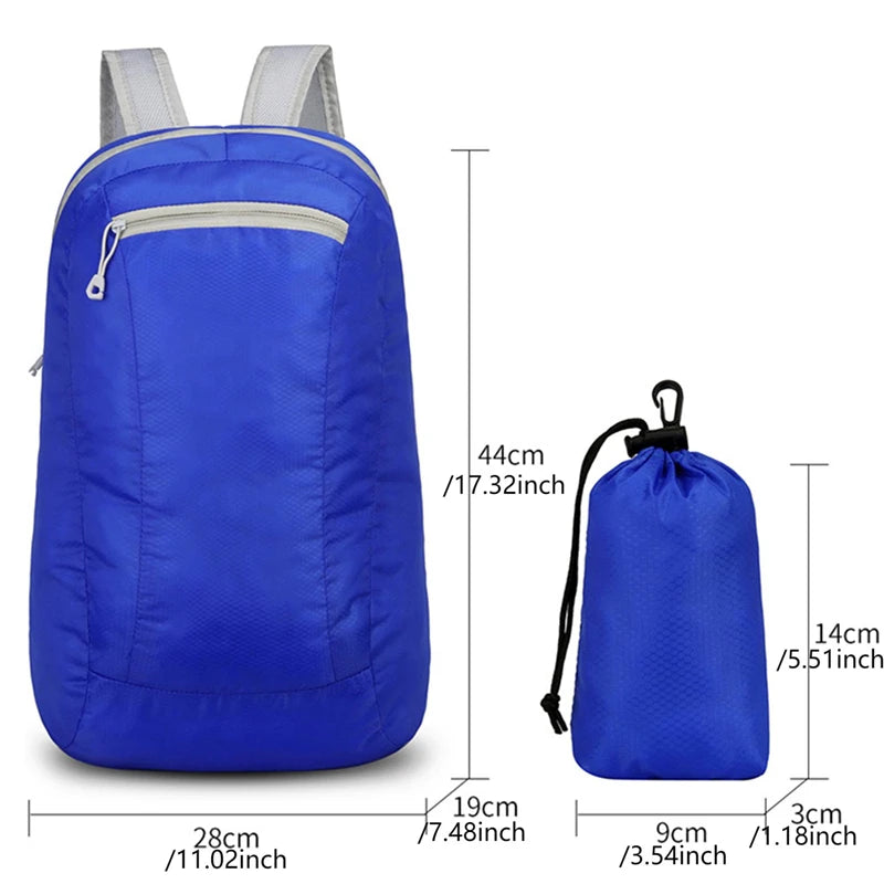 Royal blue nylon foldable lightweight backpack with grey straps