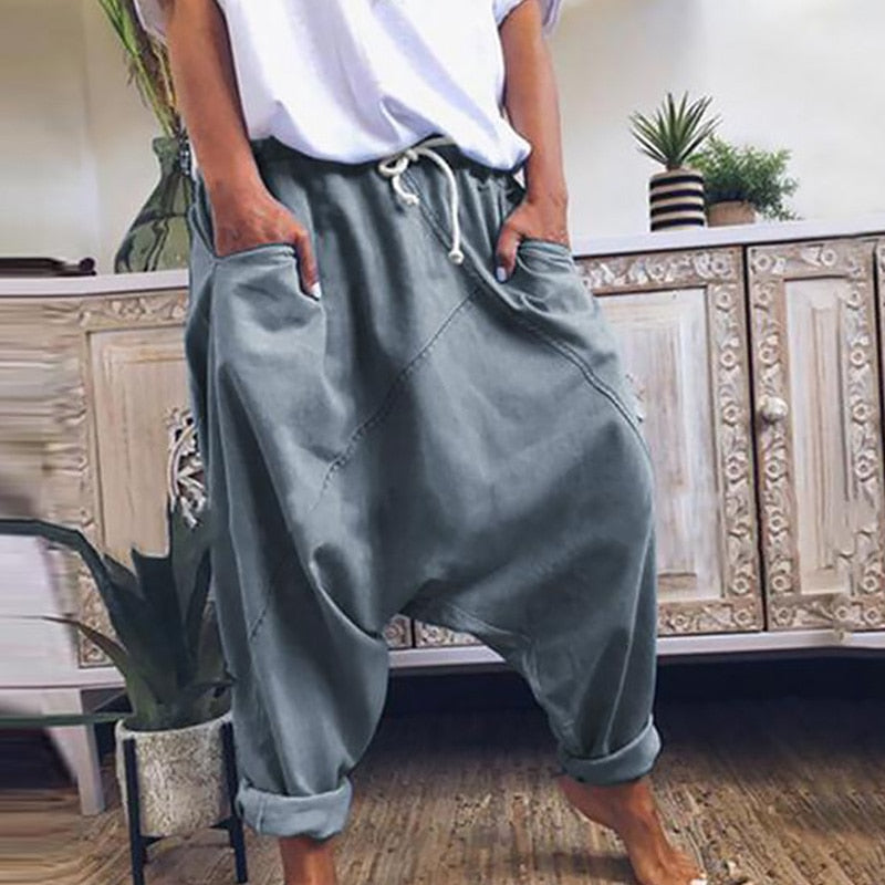 Loose Drop Crotch Drawstring Pants- Mens Pants