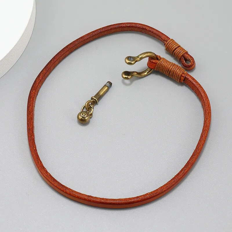 Double Wrap Loop Leather Bracelet with Horseshoe Buckle Detail