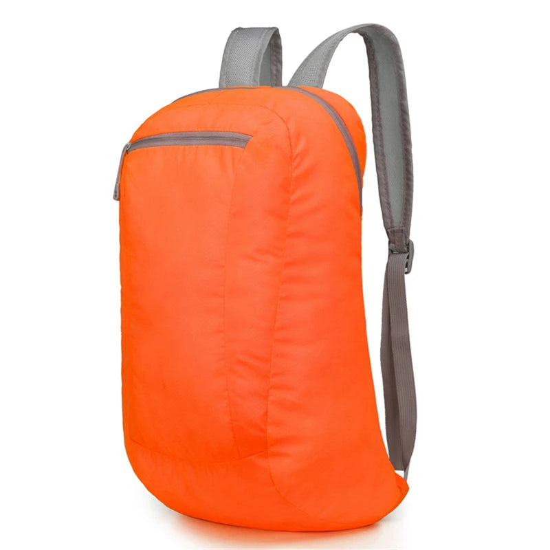 Orange NavyOrange nylon foldable lightweight backpack with grey straps