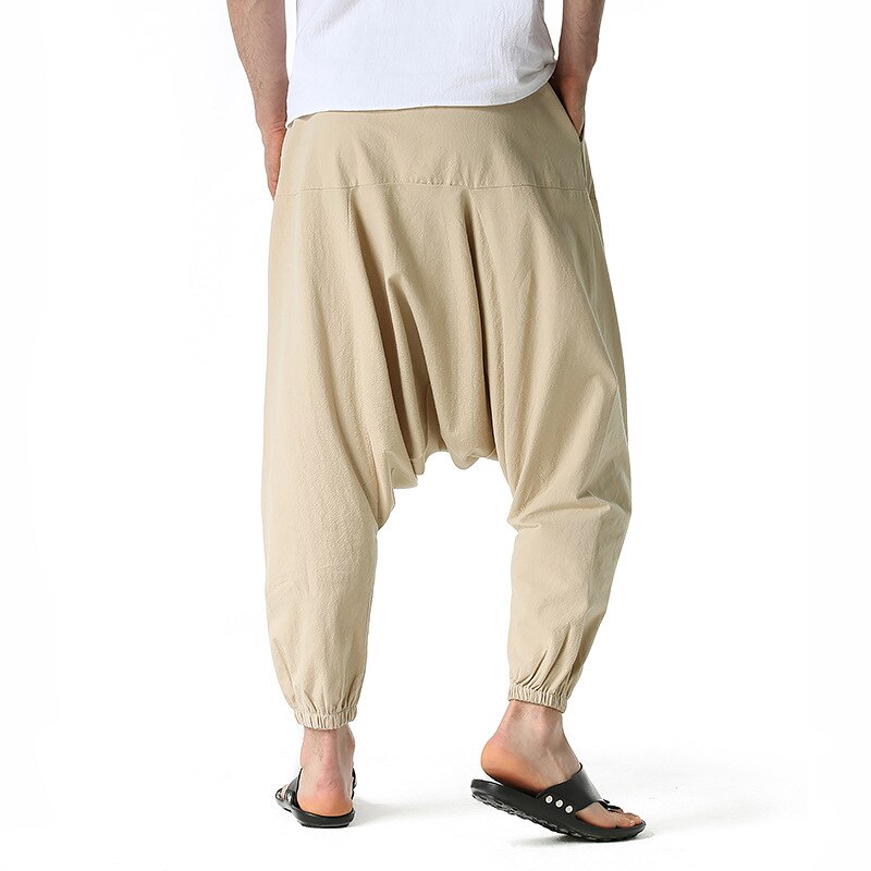 natural colour Drop crotch design bohemian harem-style men's pants