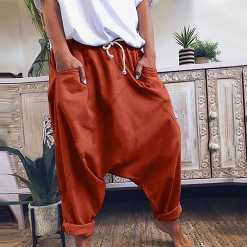 Loose Drop Crotch Drawstring Pants- Mens Pants