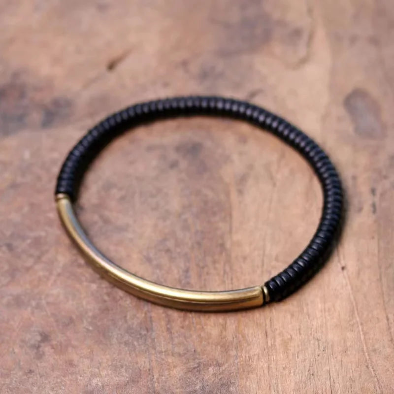 Black Ebony Wood and Brass Bracelet