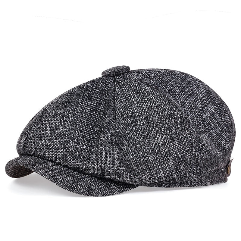 Charcoal greay English Flat Cap style hat Panels with twin stitching Classic top fabric-covered button