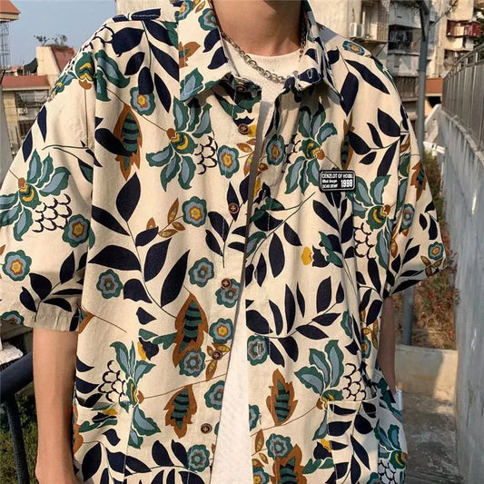 Botanical Oversized Print Short Sleeve Shirt