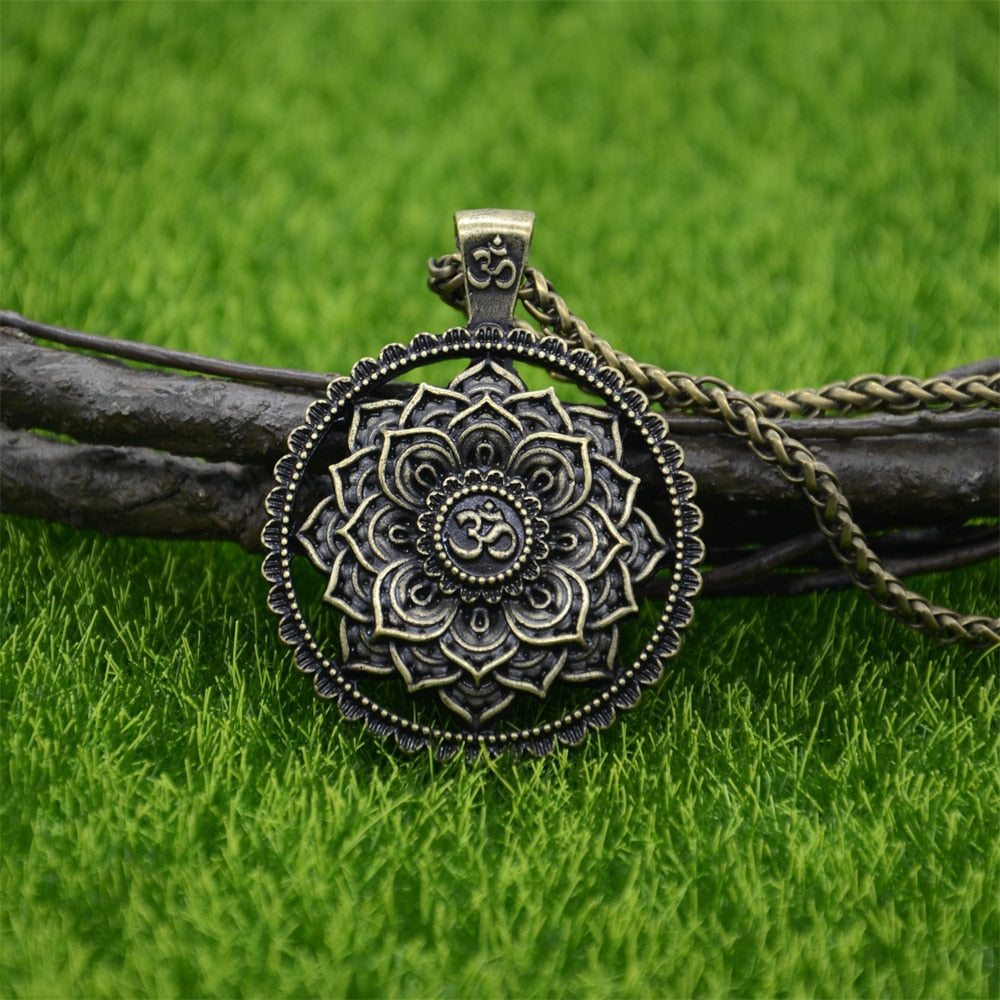 Lotus Flower OM Mandala Pendants with Chain