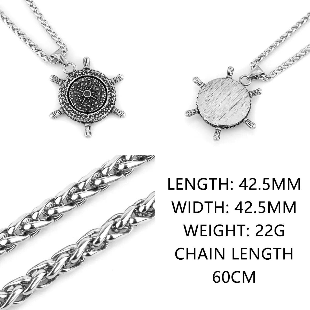 Compass stainless steel and titanium men's necklace