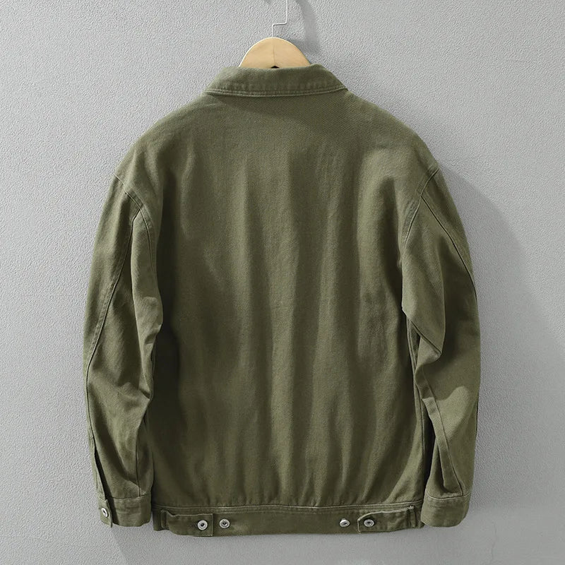 green Cotton Drill Jacket with Large Pockets