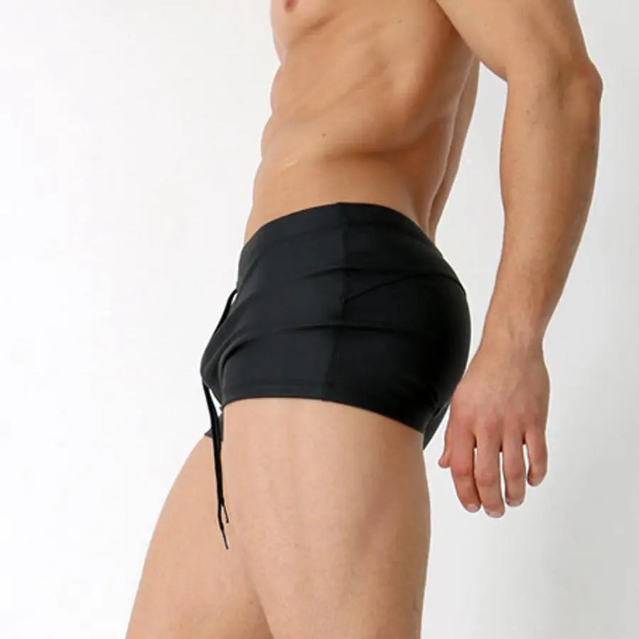 Black mens swim trunks with pocket