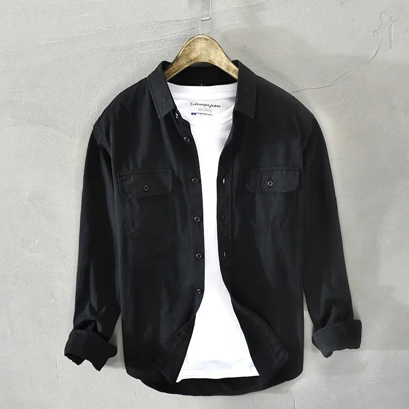 black Overshirt with chest patch pockets