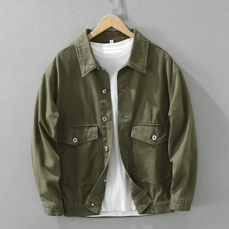 green Cotton Drill Jacket with Large Pockets