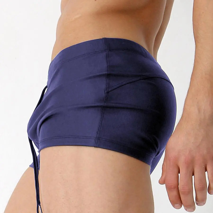 Blue mens swim trunks with pocket