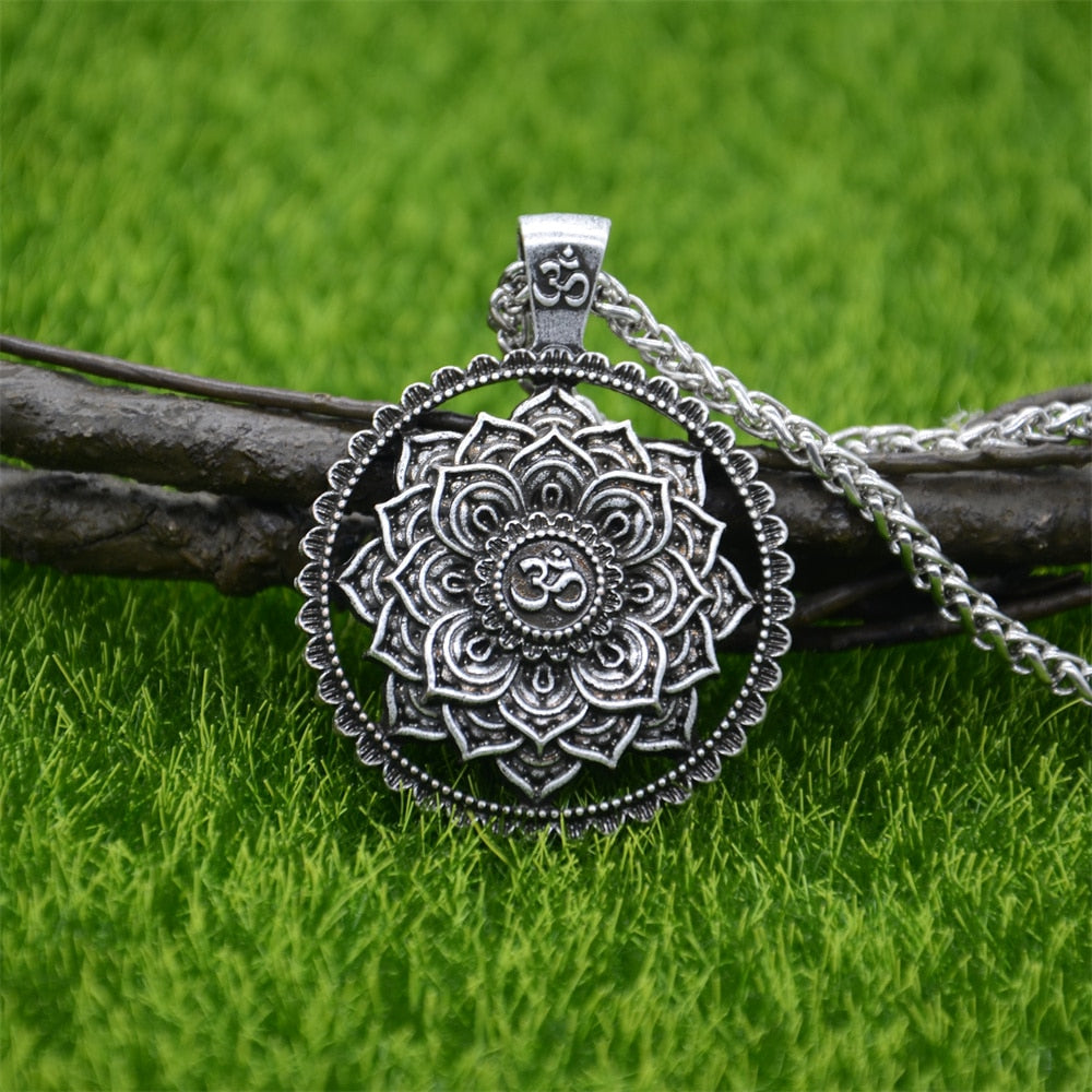 Lotus Flower OM Mandala Pendants with Chain