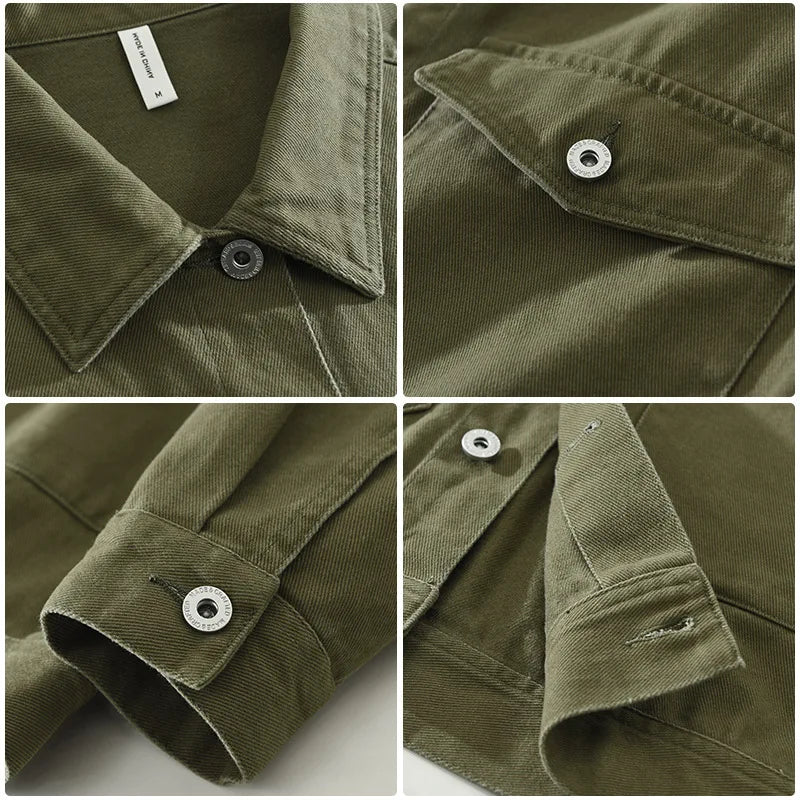 green Cotton Drill Jacket with Large Pockets