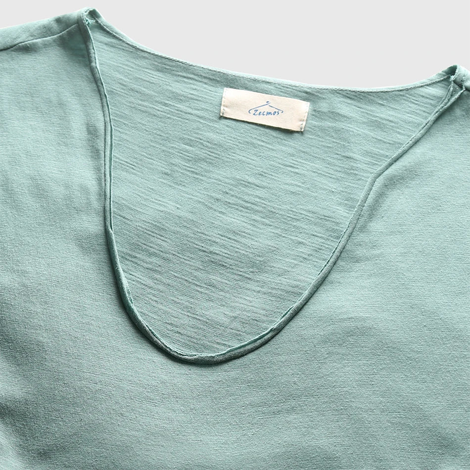 Raw Edge Neck and Raw Sleeve Hem T-shirt