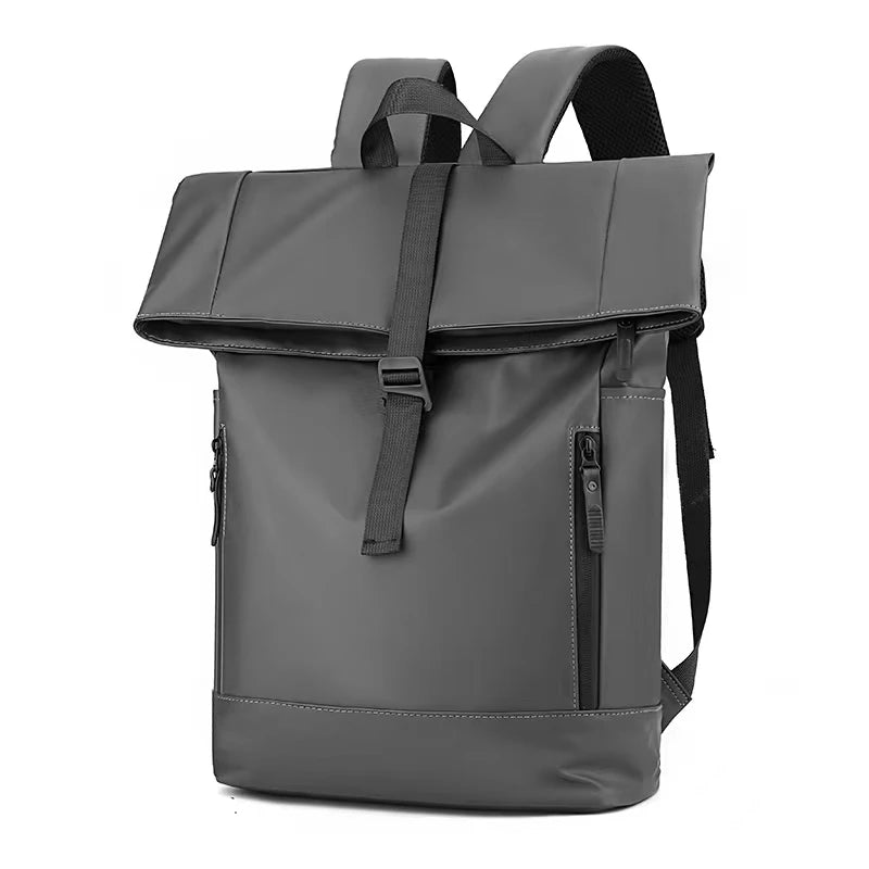 Grey expandable nytlon backpack with zip pockets outside