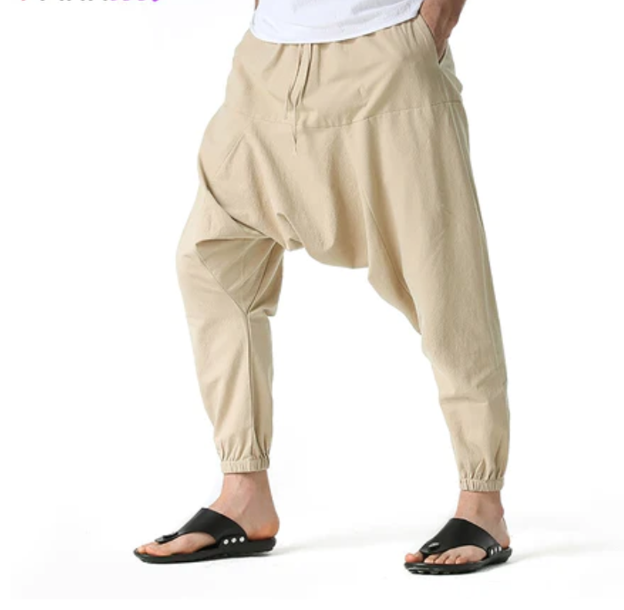 natural colour Drop crotch design bohemian harem-style men's pants