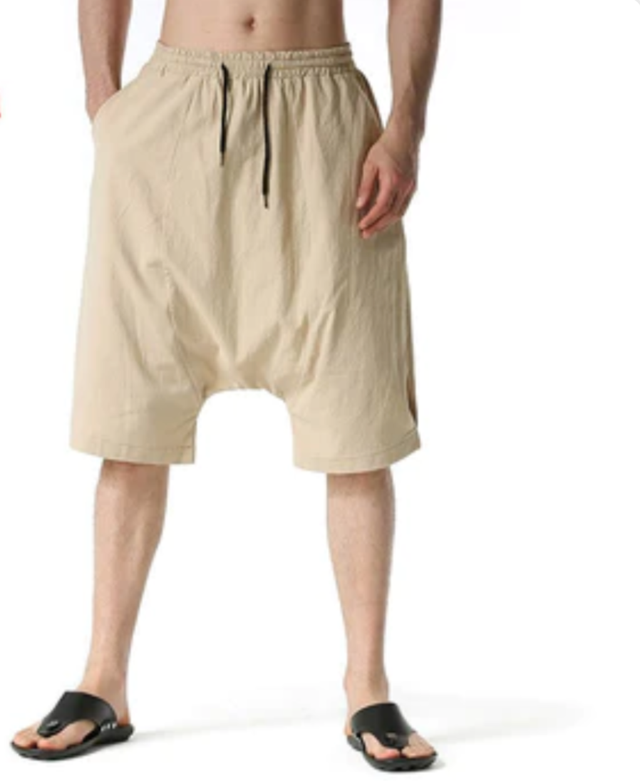 Pull-On Knee Length Shorts with Drop Crotch