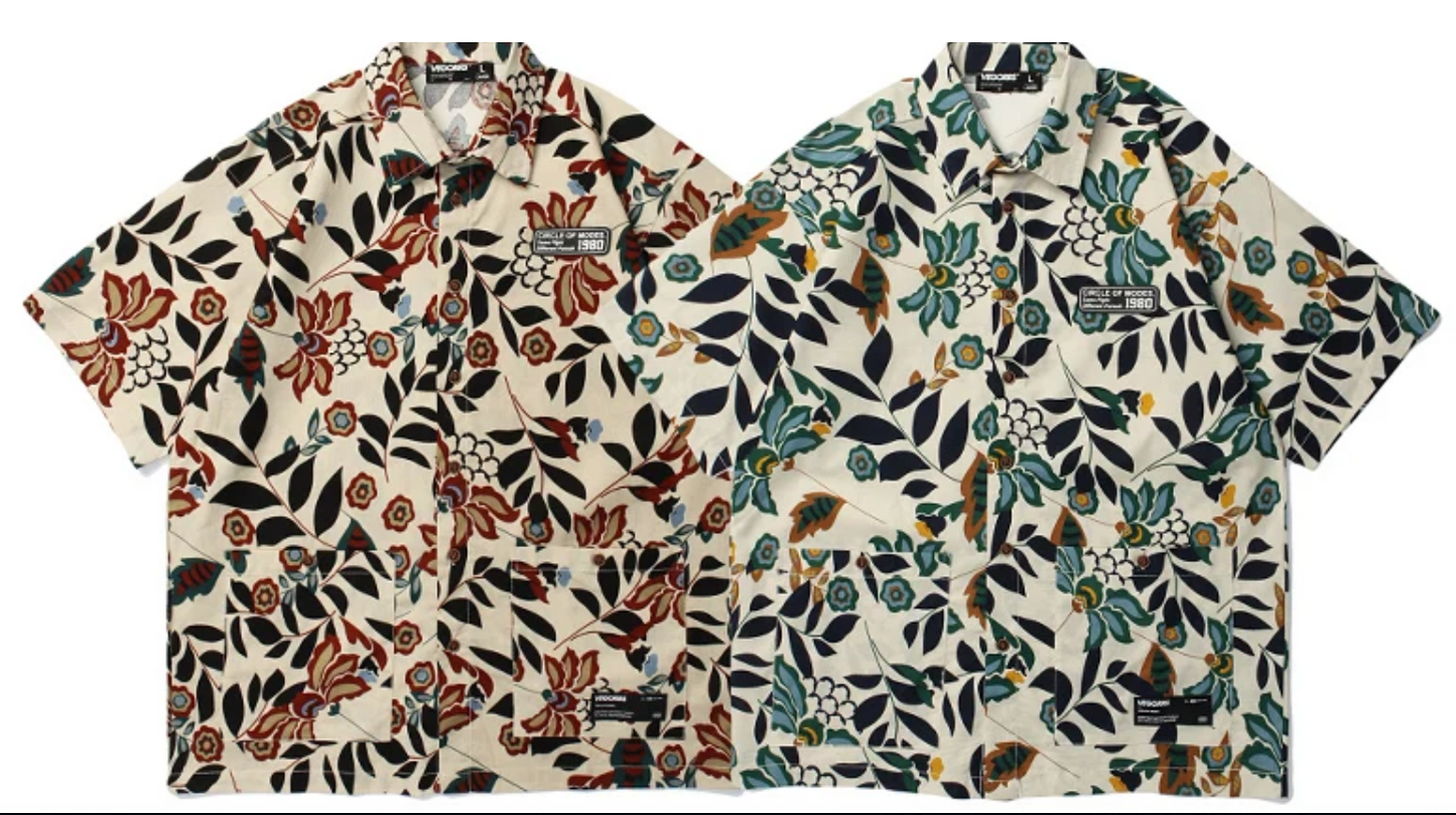 Botanical Oversized Print Short Sleeve Shirt